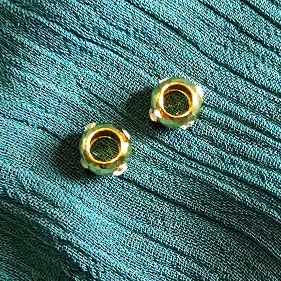 Two Small Gold Beads / Spacers with Clear Crystals! Round Circle Opening! - Picture 1 of 4